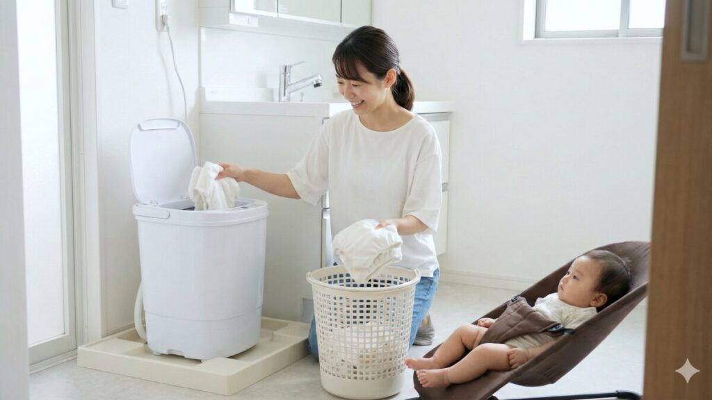 布おむつの予洗いに役立つ小型洗濯機の導入メリット