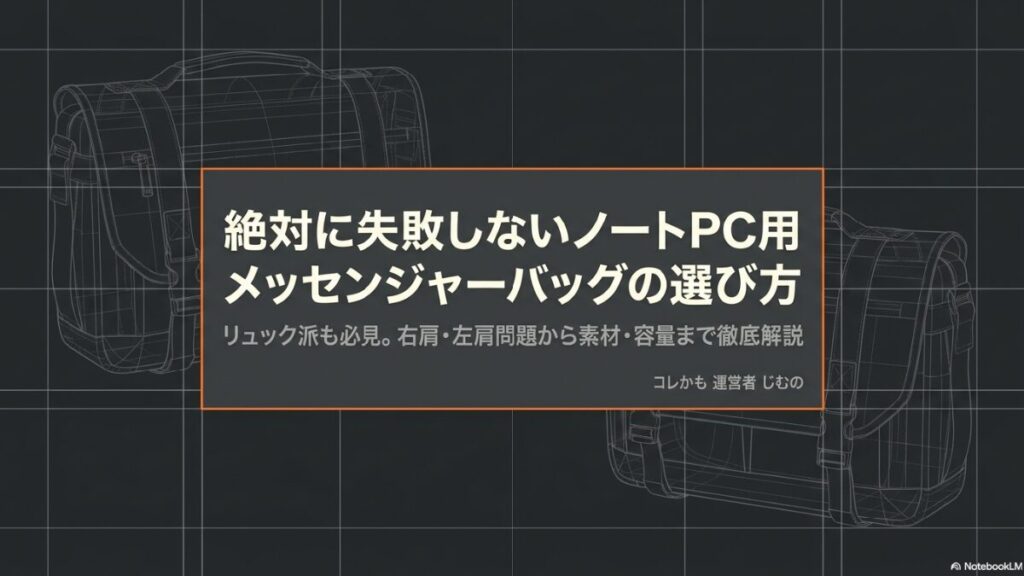 ノートPC用メッセンジャーバッグの選び方を解説するアイキャッチ画像。リュック派も必見の内容。